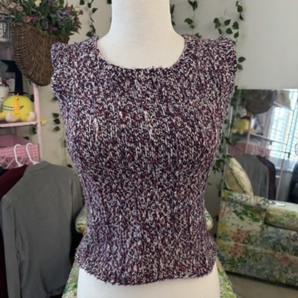 Vintage 1960s Handmade Knit Sleeveless Sweater Top Wool XS Small Mod
